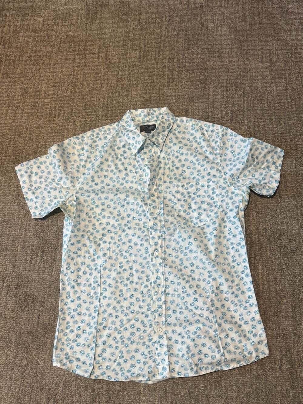 Wallin & Bros. Men's Short Sleeve Button-Down Shirt White with Blue Floral Print